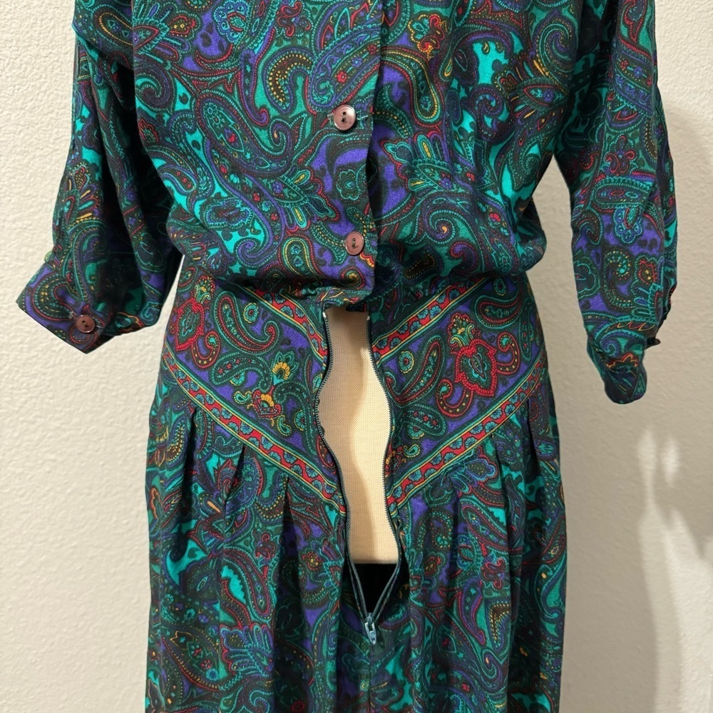 R.E.O. Originals Vintage Multicolored Long Sleeves Round Neck Midi Dress Size 14 - Picture 10 of 16